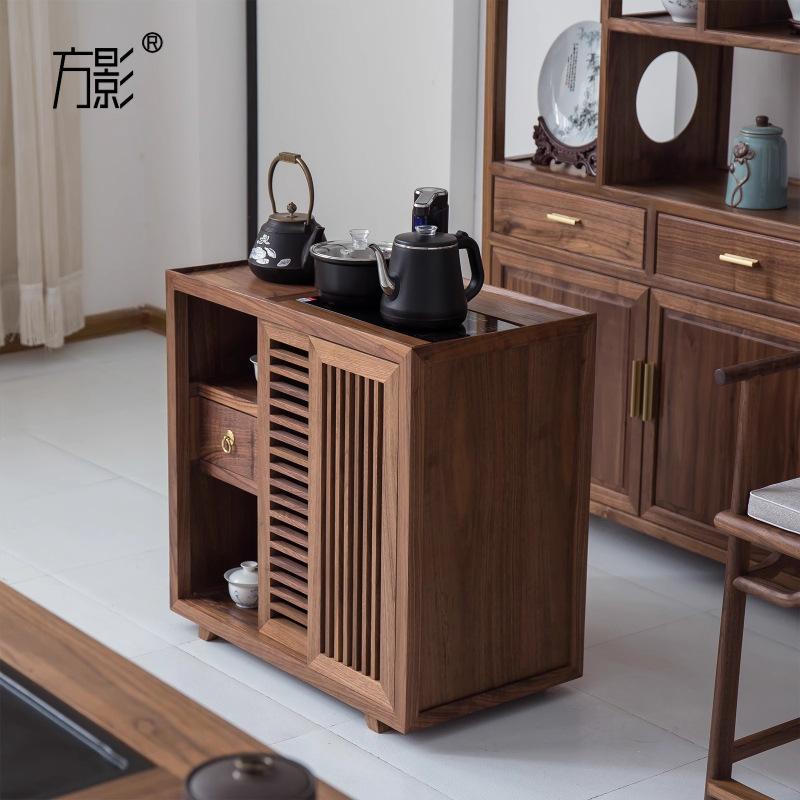 New Chinese Style Solid Wood Tea Cabinet Black Walnut Living Room Corner Sofa Modern Simple Mobile Zen Side Table