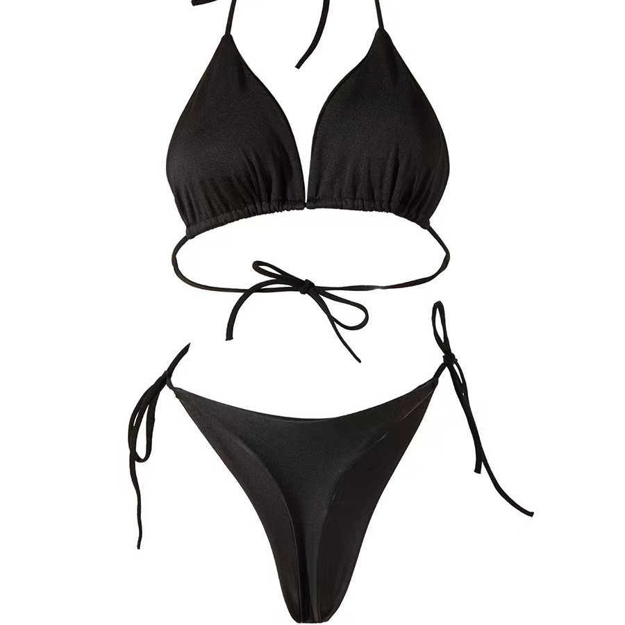 Halter Neck Tie-Up Bikini European and American Style Swimwear Sexy with Chest Pads Two-Piece Swimsuit Tie-Up Three-Point Swimsuit Set for Women