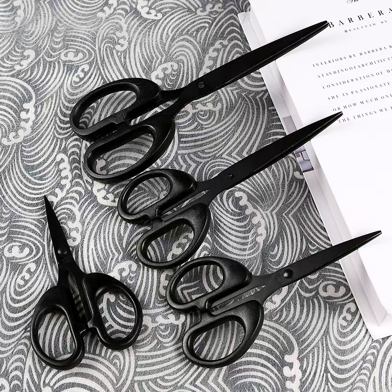 Stainless Steel Office Scissors, Black Blade Scissors, Rust-Proof, Anti-Stick Scissors, Tape Scissors, Fabric Window Grilles, Handmade Black Scissors