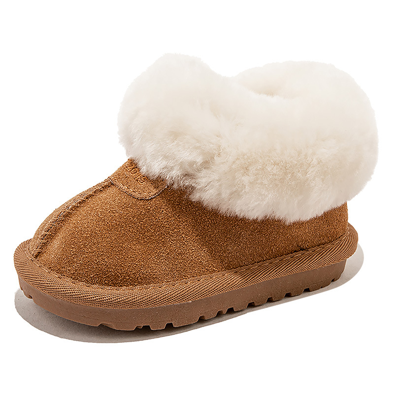 Genuine Leather Children's Simple Wool Shoes fleece-lined Cotton Snow Boots Winter New Men's and Women's Baby Warm Cotton Shoes