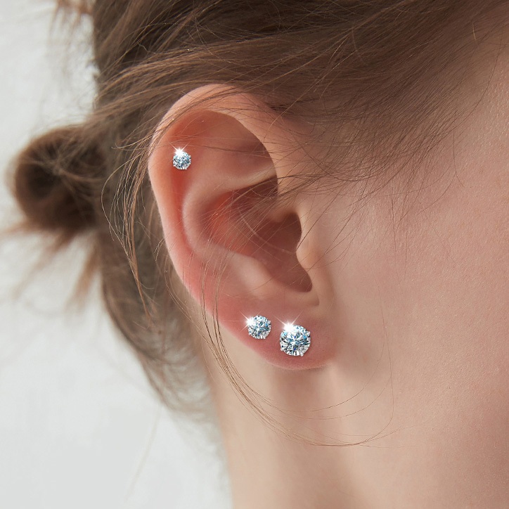 Cross-Border Amazon High-End Luxury Sparkling Earrings Moissanite Earrings Long Sterling Silver Ear Bone Earrings Earrings