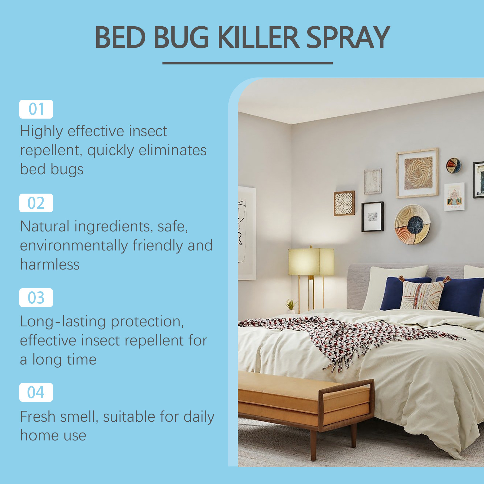 Jue Fish Bed Bug Spray Bed Bug Elimination and Prevention Dormitory Bed Bedroom Lice and Mite Elimination Spray