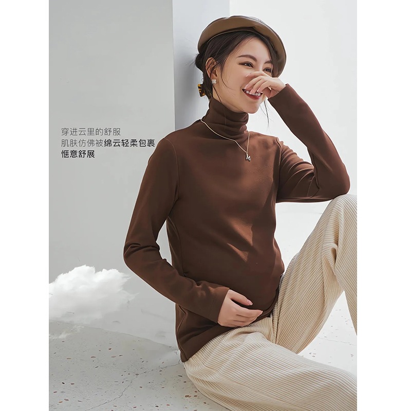 De Rong Pregnant Women's Base Shirt Pregnant Spring Warm Inner Top Autumn and Winter Slim-fit Stretch All-match Western Style Winter Wear
