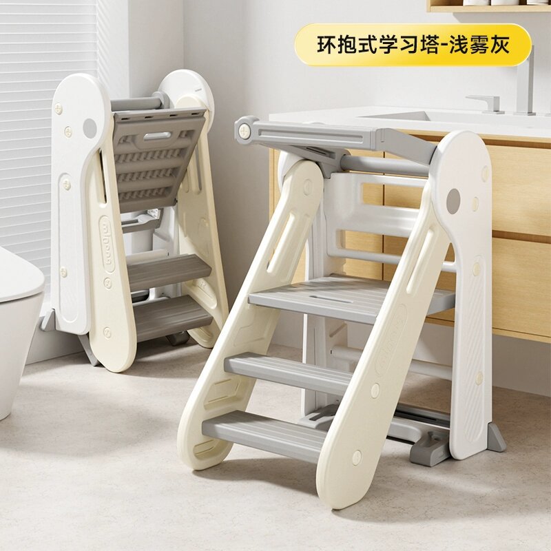 Manlong Safety Handrail Three-Tier Stool and Protective Hug-Style Learning Tower and Peanut-Shaped Telescopic Step Stool