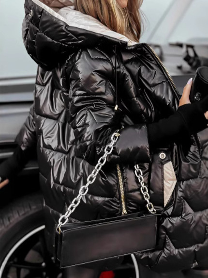 2024 Winter New Cross-Border European and American Style Amazon Temu Aliexpress Hooded Cotton Jacket with Three Zippers