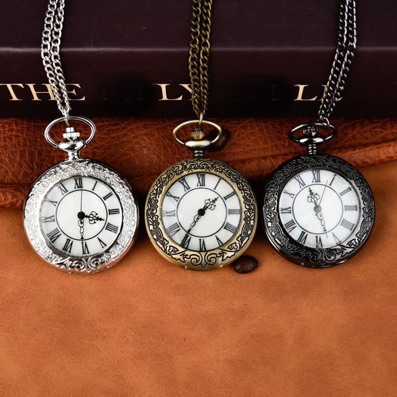 Large Pocket Watch with Transparent Glass, Floral Edge, Quartz Movement, Flip Cover, Roman Numerals, Pocket Watch Necklace, Wholesale from Manufacturer