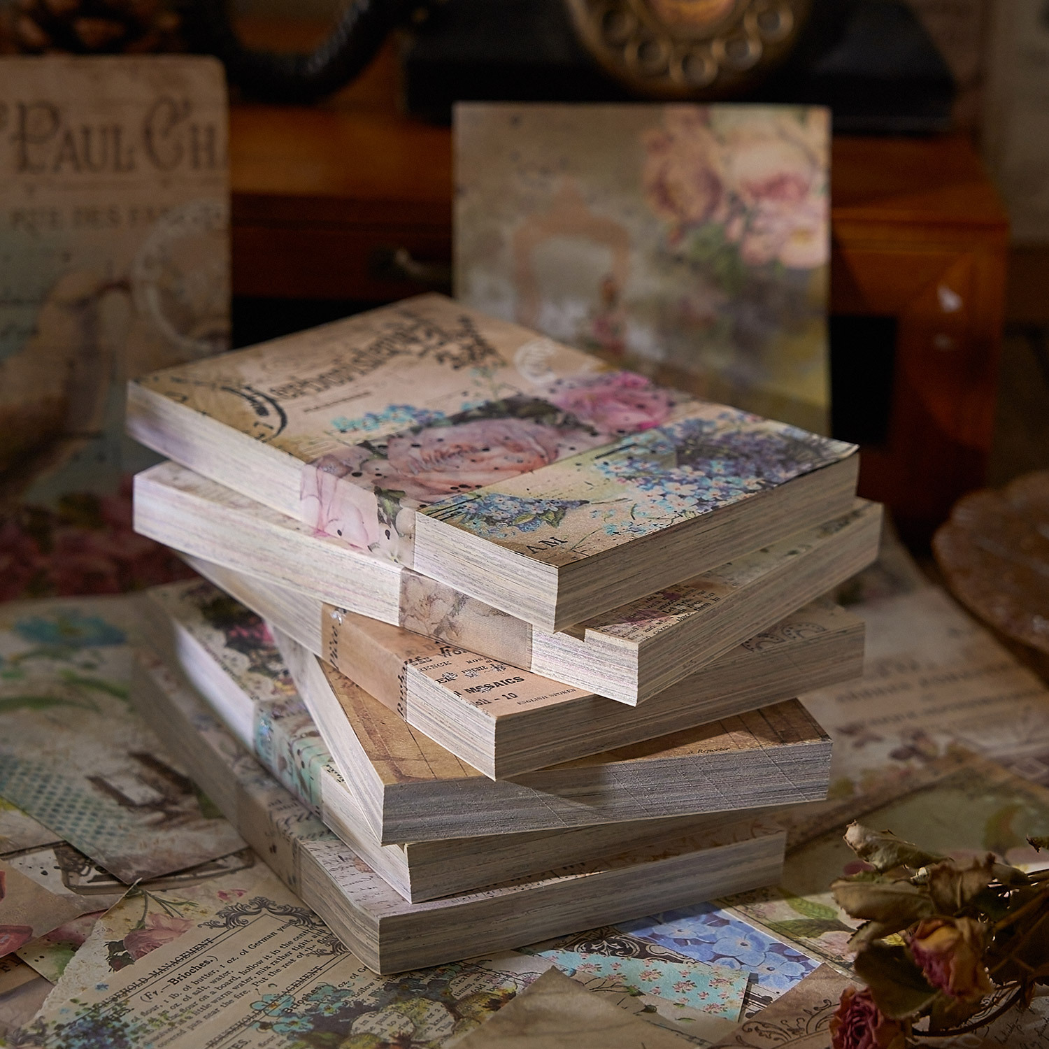 Morning foam flowers echo series material paper light retro literature background paper hand account DIY notes base paper