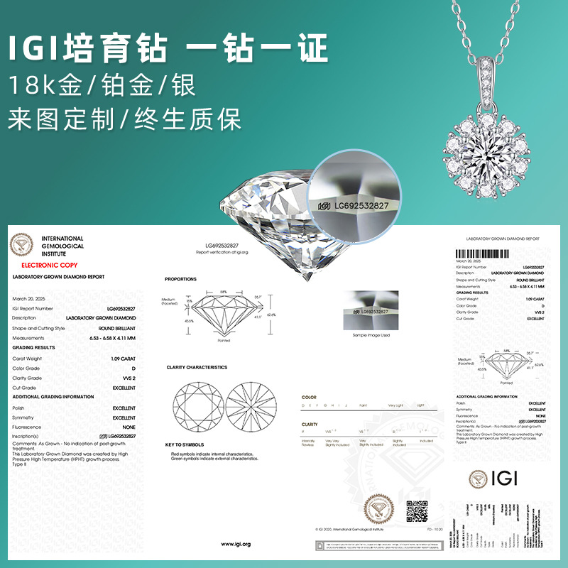Factory Direct 18K Gold Custom Best Friend Gift S925 Silver Women's Light Luxury Niche Style Igi Cultivated Diamond Necklace
