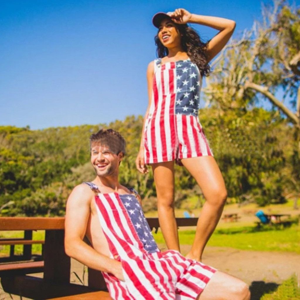 Summer New Cross-border Men's Blue Five-pointed Star Print American Independence Day Flag Strappy Pants