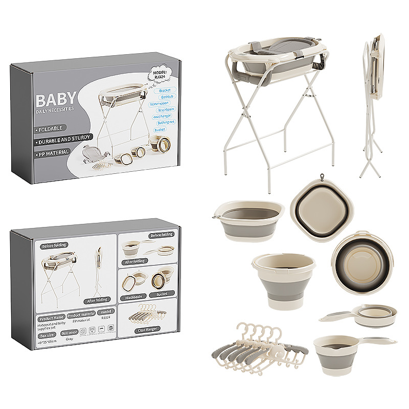 Color Box Baby Bathtub Set Baby Bath Table Foldableing Bathtub Without Bending and Elevated Clothes Drying Bracket