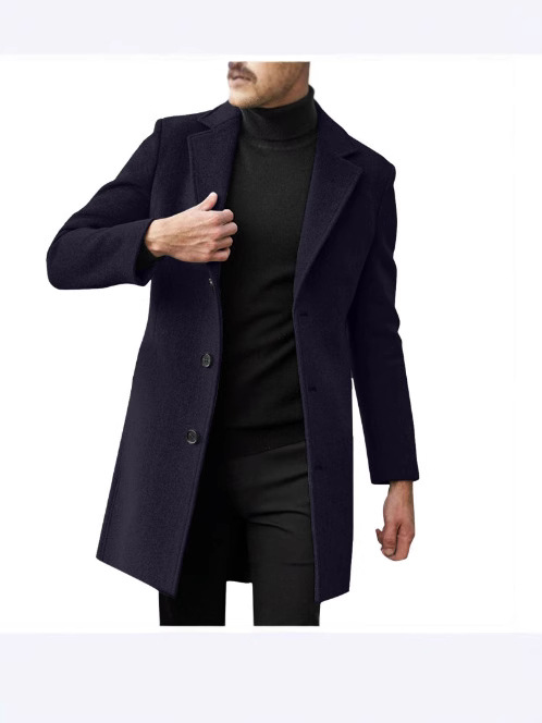 Foreign Trade Cross-border Amazon Men's Long Long Sleeve Woolen Coat Autumn and Winter Woolen Coat Woolen Suit Trenchcoat