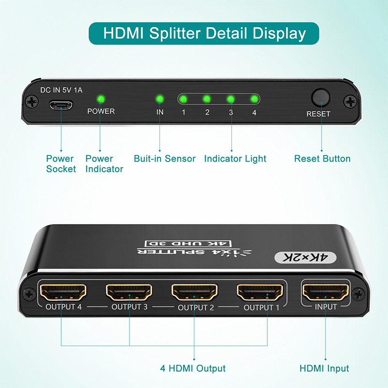 HDMI High-Definition Video Splitter One in Four Out HDMI Splitter One Point Four 1 Minute 4 Factory Direct Sale