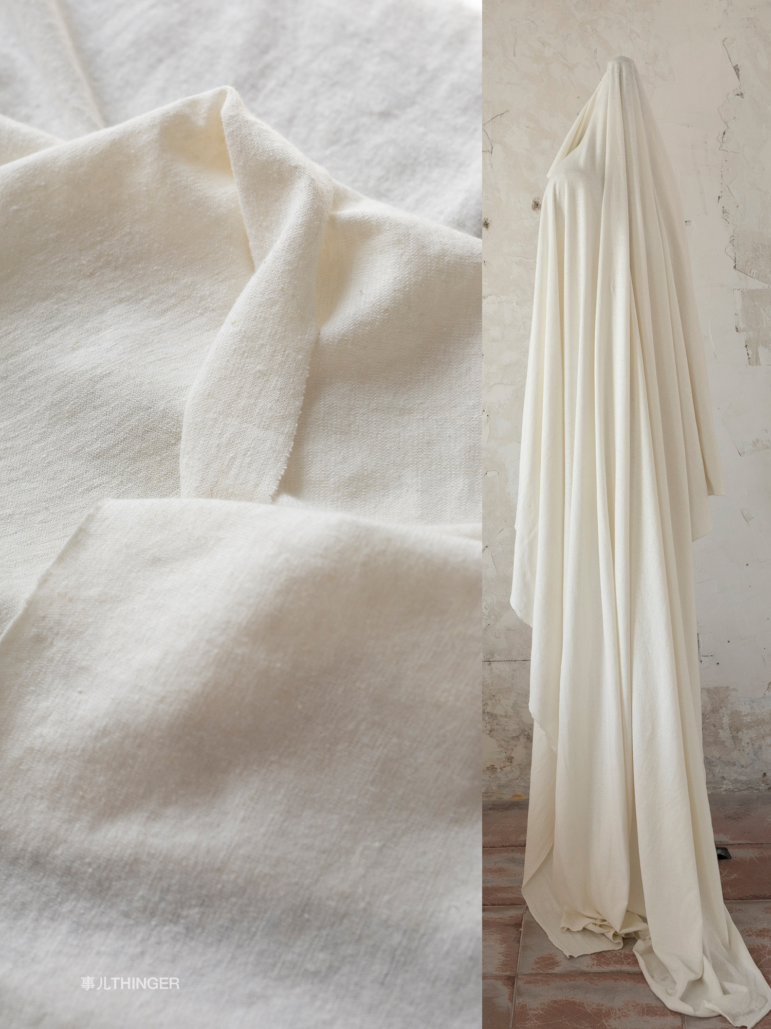 Тонкий трикотаж из белой конопли, 55% конопля, 45% органический хлопок