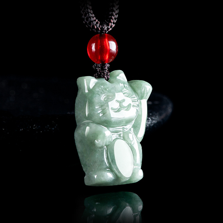 Natural A goods jade bean green lucky cat blue water cartoon cat glutinous jade pendant men's and women's pendant cute