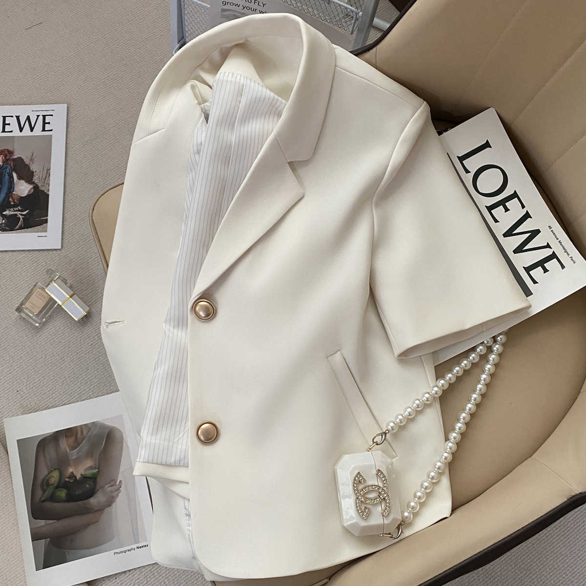 Костюмная куртка с коротким рукавом Off-white для женщин 2023 лето новый кибер знаменитость для повседневной носки ультракороткий костюм