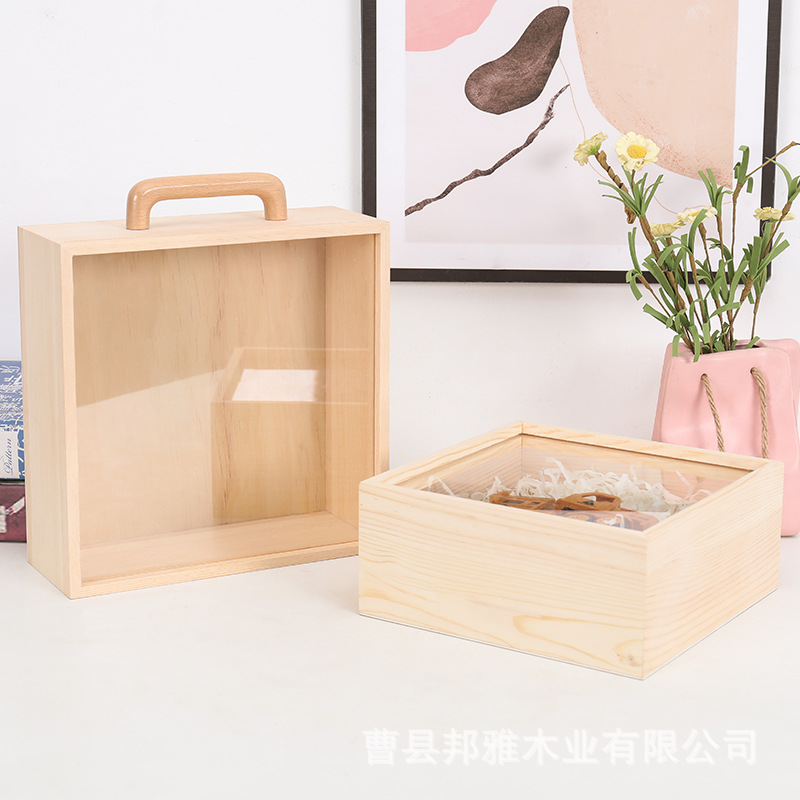 Wooden hand-held gift wooden box candy box high-grade transparent acrylic cover wedding gift bridesmaid gift box
