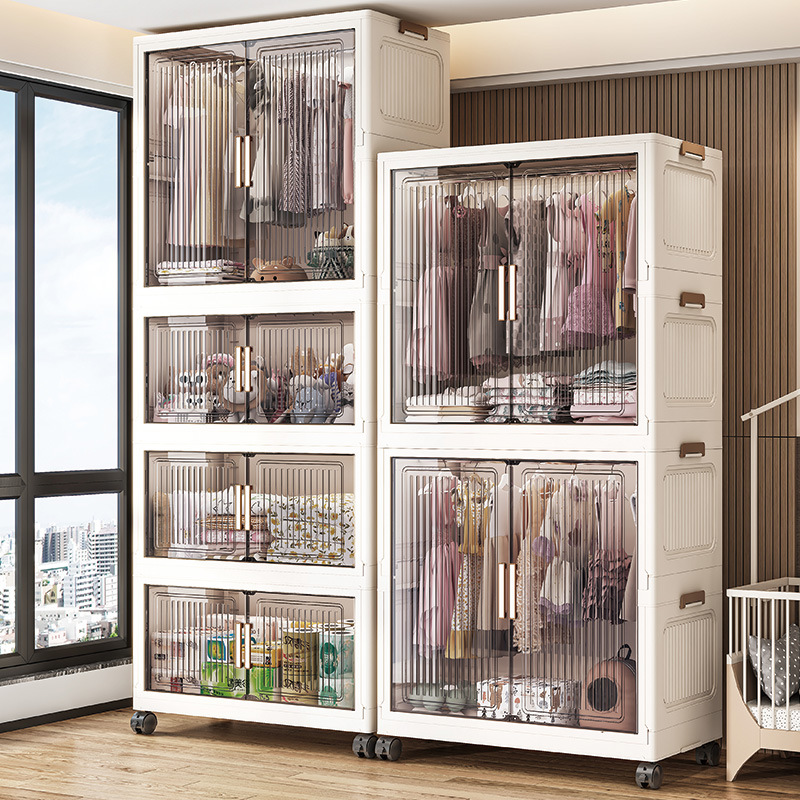 70-80 Wide Baby Wardrobe Dustproof Clothes Storage Cabinet Bedroom Children Folding Assembly Open Door Storage Wardrobe
