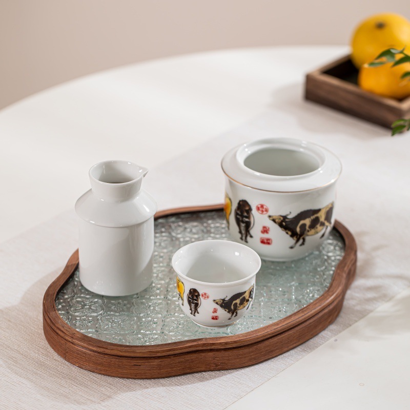 Mutton Jade Porcelain Five Bull Figure Ancient Method Ceramic Wine Warmer 3 Two-Pack Household Professional Wine Ironing Warmer Wine Warmer