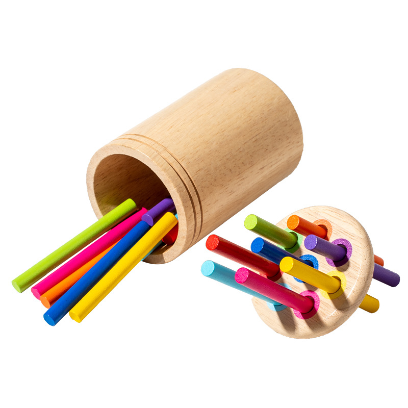 Color Classification Cartridge Teaching Aids Children's Shape Cognition Matching Solid Wood Pen Case 3 to 6 Years Old Enlightenment Educational Wooden Toys