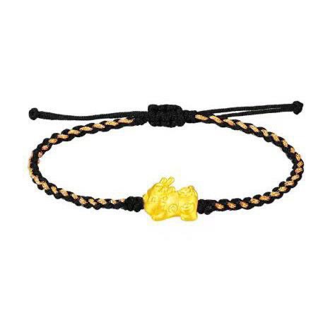 Pure Gold 999 Pixiu Baby Bracelet 3D Hard Gold Small Pixiu Birth Year Braided Anklet Pixiu Transfer Beads on Behalf of