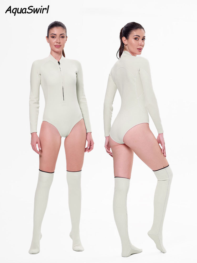 Тренировочный гидрокостюм, специальный светло-белый, теплый, защита от солнца, стройнящий, быстро сохнущий, для женщин, для серфинга