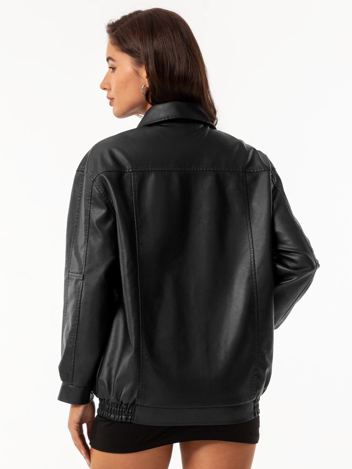 2024 European and American Fashion Looser Leather Women's OVERSIZE Women's Jacket Long Sleeve Lapel Spring and Autumn Coat