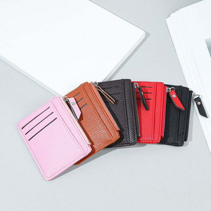 Card Holder Women's Zipper Compact Multi-Card Slot Women's Card Holder Wholesale Korean Style Pebbled Coin Purse Ultra-Thin Wallet for Women