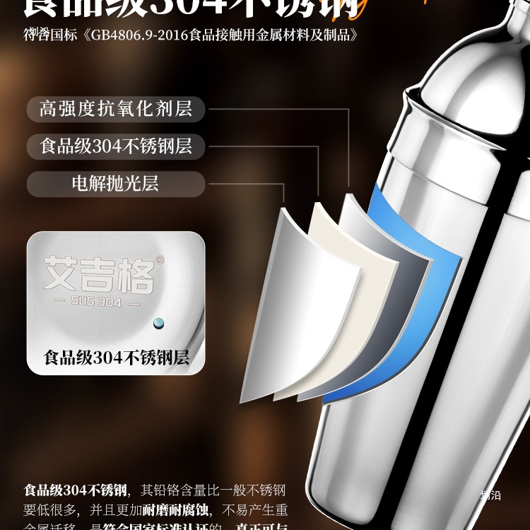 304不锈钢调酒器玻璃雪克杯手摇壶鸡尾酒吧调酒工具套装入门摇杯