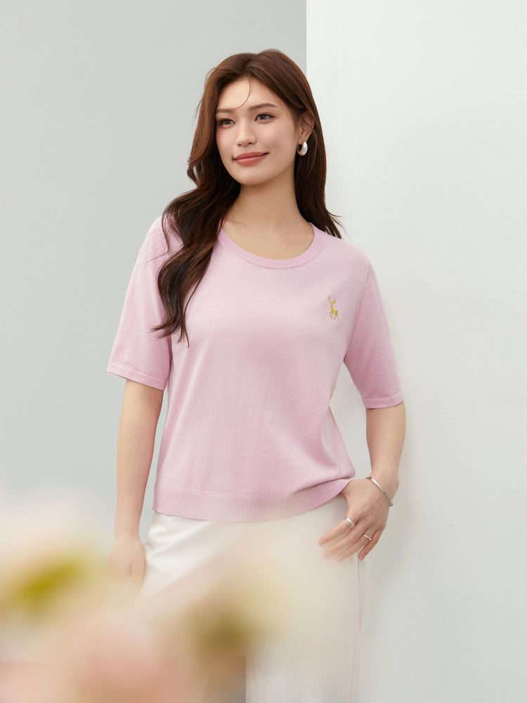 [Asakawa Gardenia] Dopamine Girly Style Embroidered Pattern Knitwear Slim and Showy Plus Size Fat mm Summer New Style