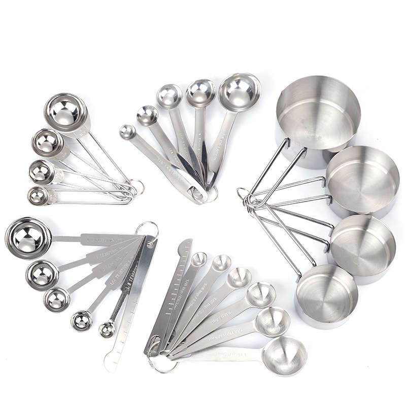 Stainless steel measuring cup measuring spoon suit with scale baking meter cross-border Amazon seasoning spoon coffee measuring spoon
