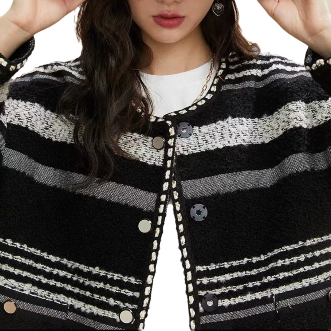 2022 autumn and winter New retro striped woolen fabric striped suit mid-length coat woolen skirt fabric