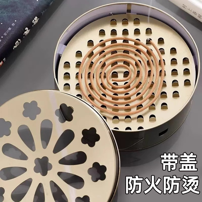 Mosquito Coil Holder for Home Use, Mosquito Coil Rack Tray, Iron Art, Fireproof and Anti-Scalding, with Lid, Indoor Creative Incense Burner, Mosquito Coil Box