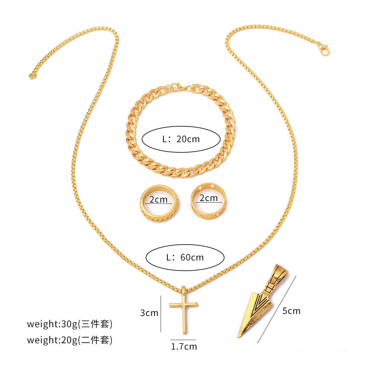 2025 Cross-Border Hot-Selling New Cast Cross Pendant Necklace Trendy Men's Hip-Hop Style Bracelet Retro Jewelry