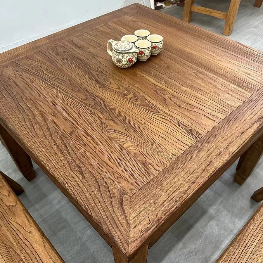 Antique Eight Immortals Table Square Dining Table Household Retro Old Elm Table Stool Tea Room Square Tea Table Combination