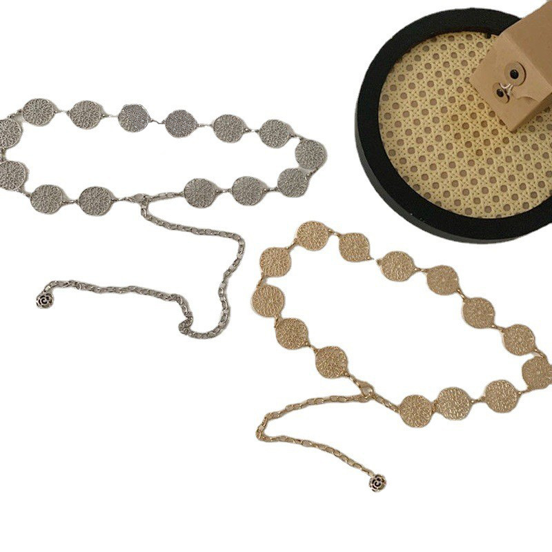 Metal Hollow Circle Waist Chain Women's All-match Belt with Suit Sweater Dress Decoration Belt jk Waist Chain Accessories