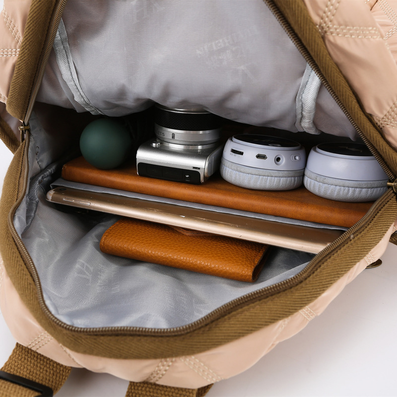 Simple and Trendy Casual Women's Backpack Autumn and Winter New Nylon Plaid Cotton Clothing Bag All-match Large Capacity Backpack