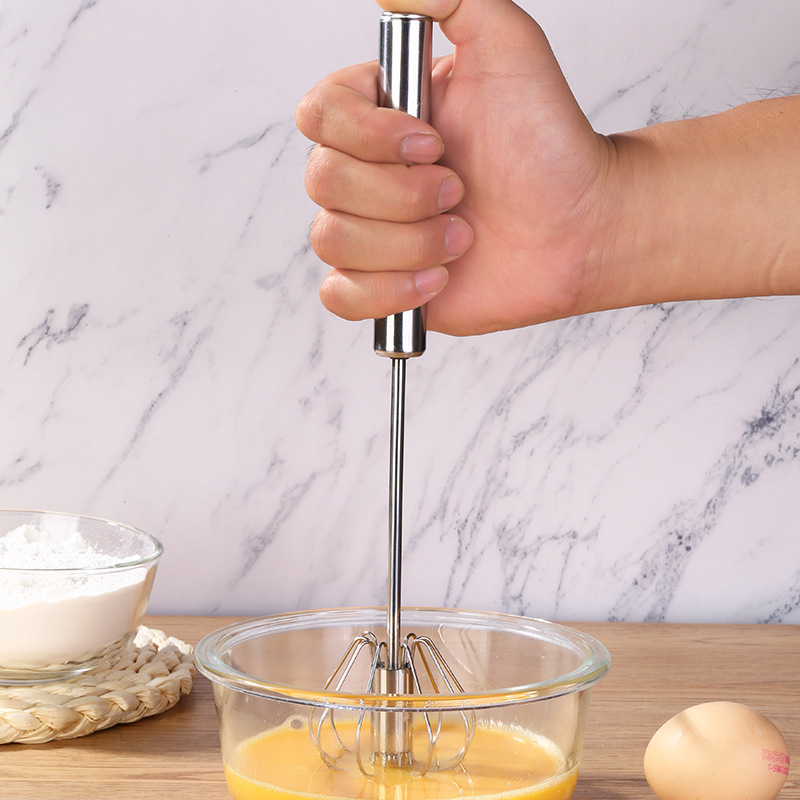 Stainless Steel Manual Egg Beater Press Type Cream Beater Semi-automatic Rotating Egg Beater Kitchen Baking Tool