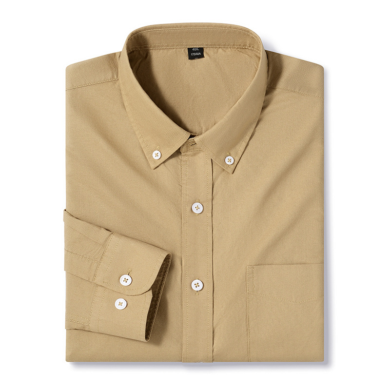 Spring and Autumn pure cotton solid color men's long-sleeved shirt breathable Oxford fabric anti-wrinkle trendy fashionable all-match breathable shirt men