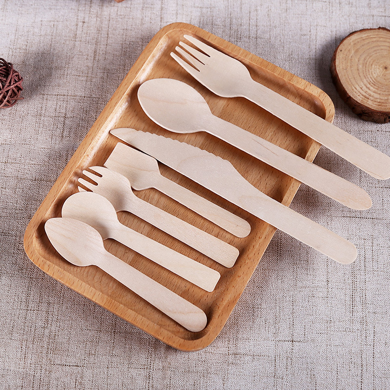 Disposable Spoon Wooden Knife, Fork and Spoon Environmentally Friendly Tableware Set Cake Fork Ice Cream Dessert Wooden Spoon Ice Cream Wooden Shovel