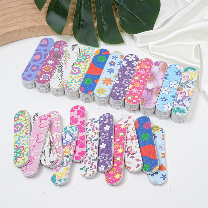 Мини печатная пилочка для ногтей, двусторонняя матовая полоска, маленькая цветная маникюрная пилочка