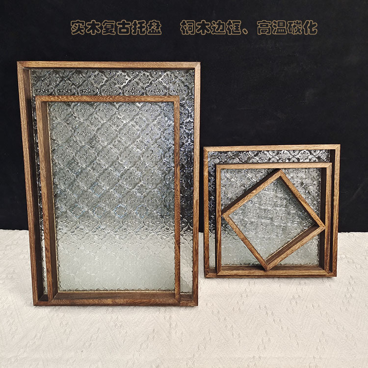 Ретро деревянный чайный поднос поднос с цветком бегонии антикварный десертный поднос поднос для чайных чашек прямоугольный деревянный поднос