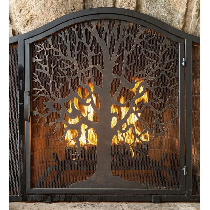 American Style Pastoral Wrought Iron with Door Wall Furnace Door Screen Partition Household Fire-proof Fire Bar Tree-shaped Fireplace Decorative Door