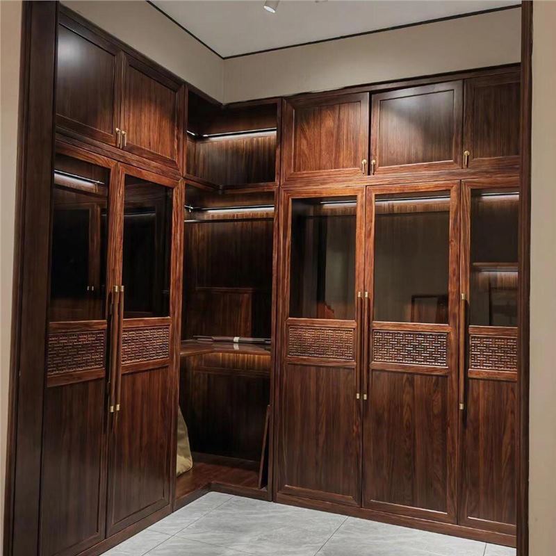Take on the Entire Case of the Whole House Wardrobe, New Chinese Style Ebony Wood Modern Bedroom Villa, Full Wall Cabinets, Built-In Display Cabinets