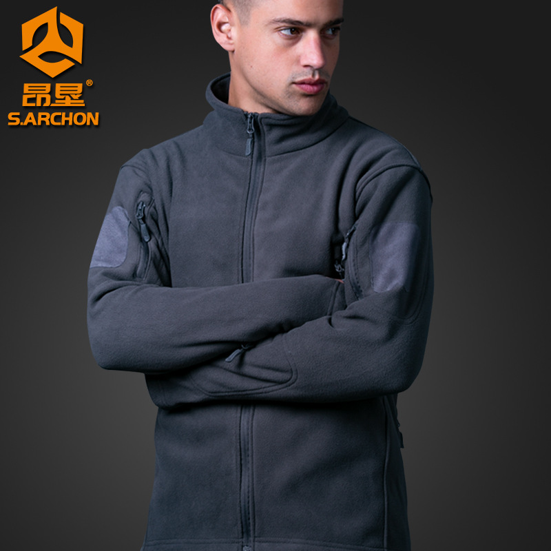 Angken Autumn and Winter Outdoor Fleece Jacket for Men, Warm and Thick Double-Sided Polar Fleece Cardigan, Tactical Jacket with Inner Lining