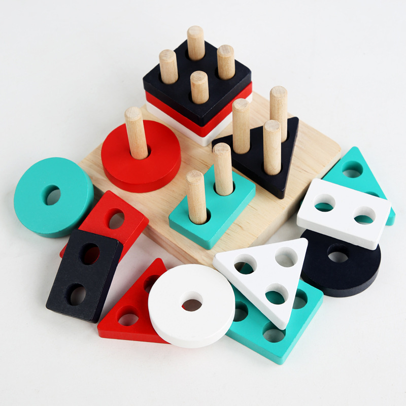 Wooden Solid Wood Geometric Set Column Children's Educational Children's Baby's Hands-on Brain Shape Matching Early Education Wooden Toys