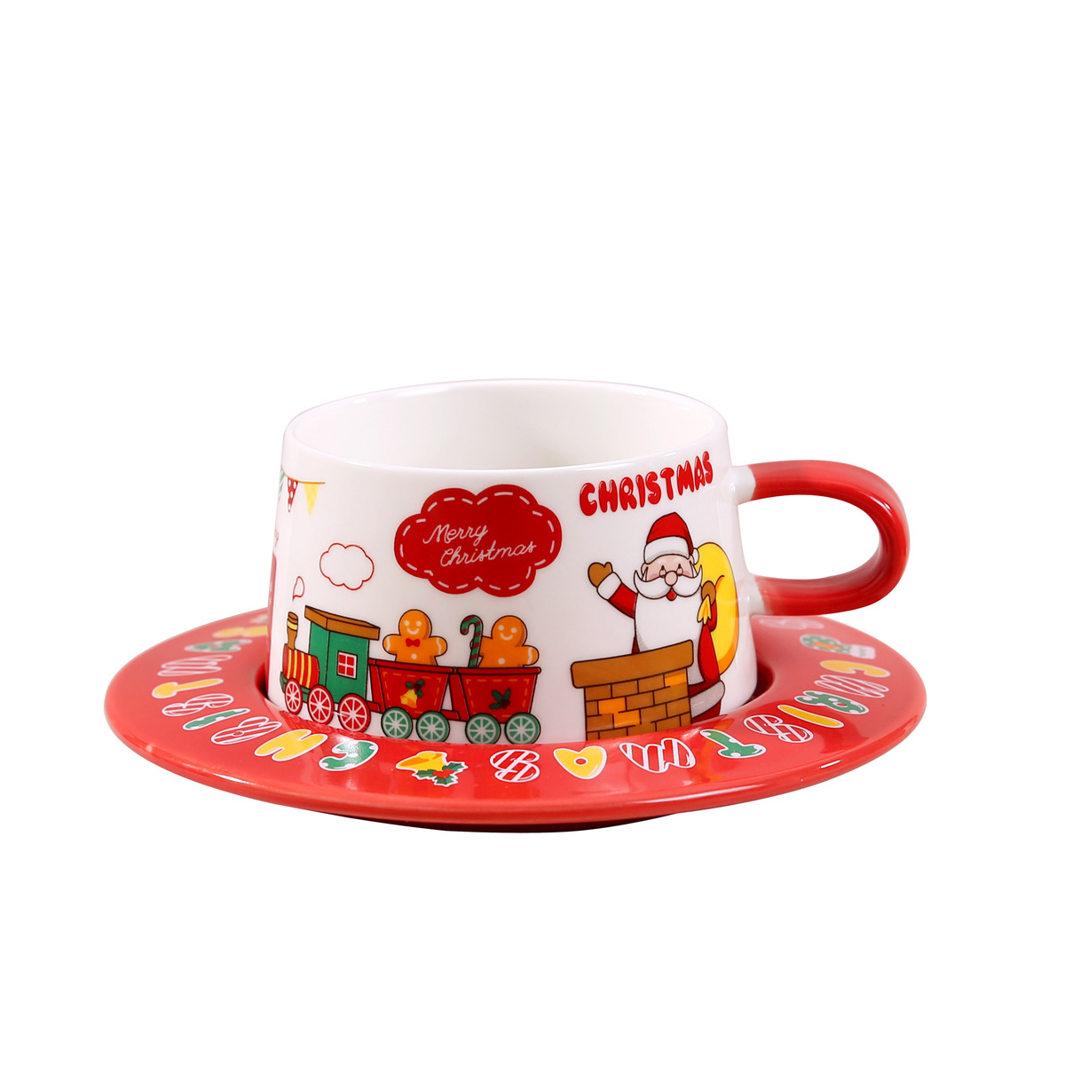 Cross-border Ceramic Christmas Coffee Cup and Saucer Gift Box suit Restaurant Home Mug Tea Cup Afternoon Tea Cup and Saucer