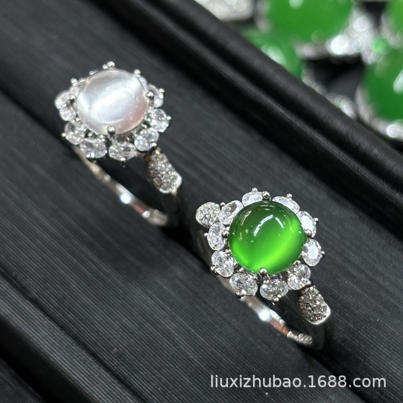Кольцо из серебра S925 с зеленым халцедоном, полностью инкрустированное, кольцо из живого нефрита, оптовая продажа