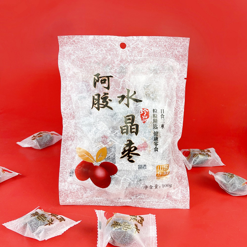 Shandong factory genuine goods donkey-hide gelatin crystal jujube granule jujube 100g donga seedless candied jujube donkey-hide gelatin jujube medlar