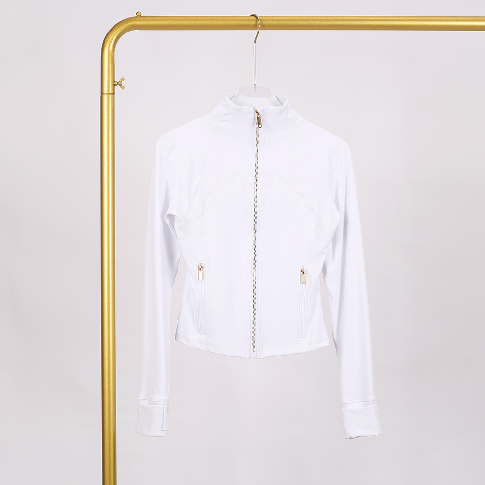 Lulu Df Stand Collar Jacket Short Jacket Tight Stand Collar Elastic Jacket Gold Zipper Fitness Yoga Wear