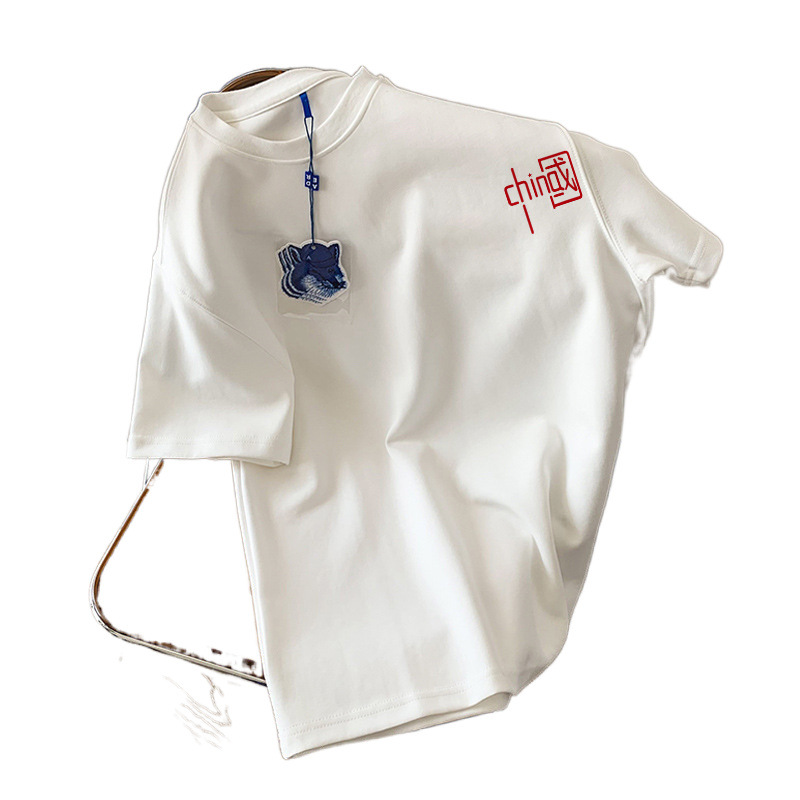 2025 New Heavy Cotton Texture Short-sleeved T-shirt Women's Summer Retro High-end Chic Beautiful Couple Top